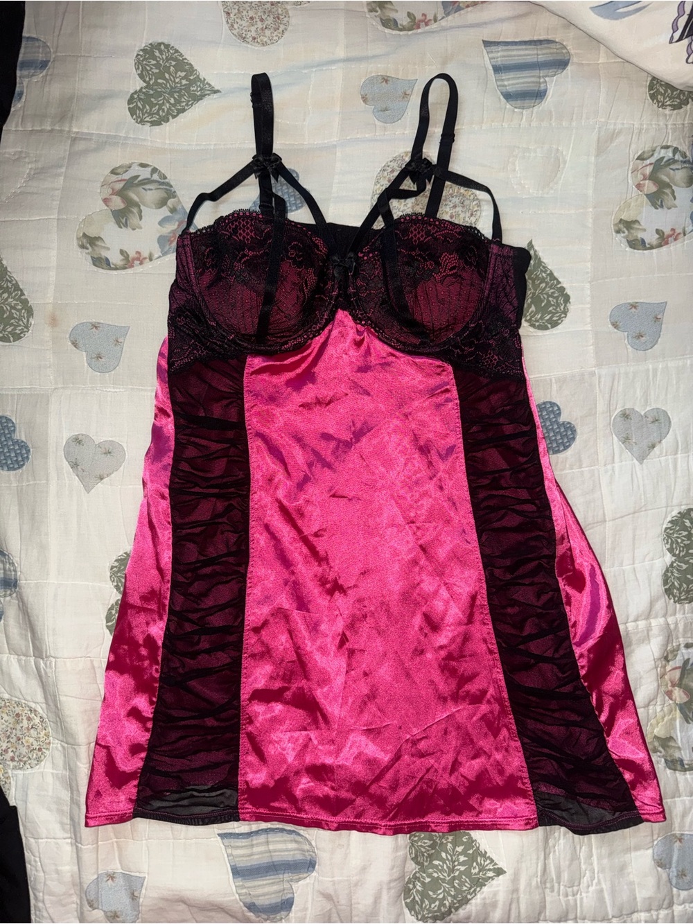 Torrid pink and black lingerie dress with lace detailing and sheer mesh😏
